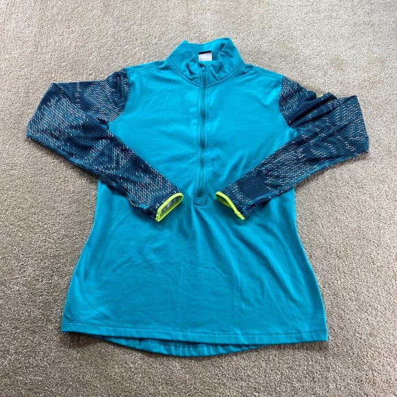 Nike Tops - Nike Pro Dri-FIT Quarter Zip Womens Large Teal Patterned‎ Sleeve Athletic Top